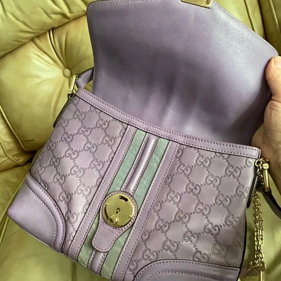Gucci GG Embossed Guccissima Leather Treasure Bag Lavender Lock/Key Chain COA - Picture 11 of 15